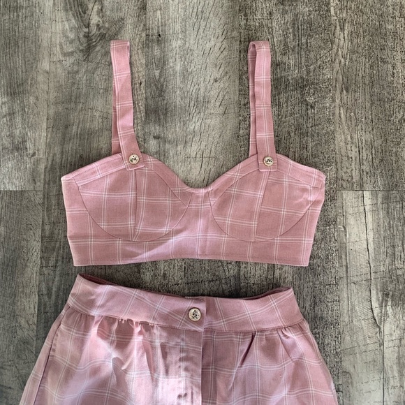 ASOS Pink Plaid High Waist Shorts - Picture 2 of 3